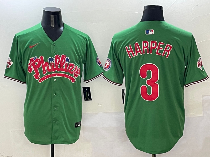 Men's Philadelphia Phillies Bryce Harper #3 Green Jersey